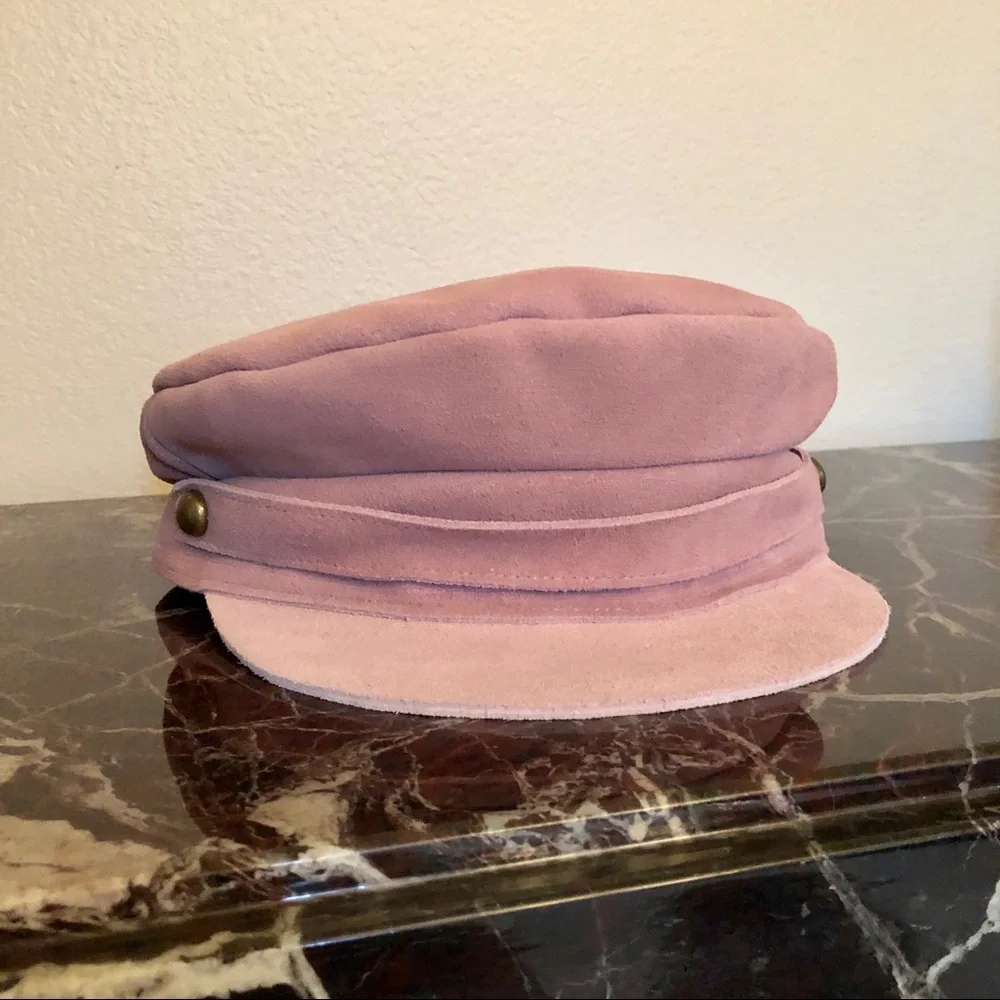 New LACK OF COLOR Rose Suede Leather Newsboy Cap in Pink